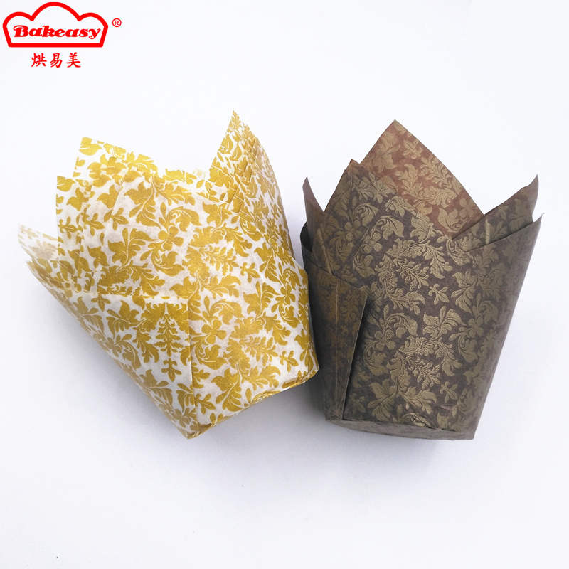 Golden leaves printed paper tulip cup