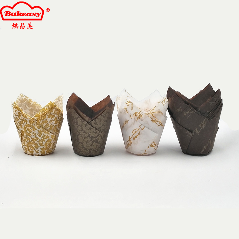 Golden leaves printed paper tulip cup